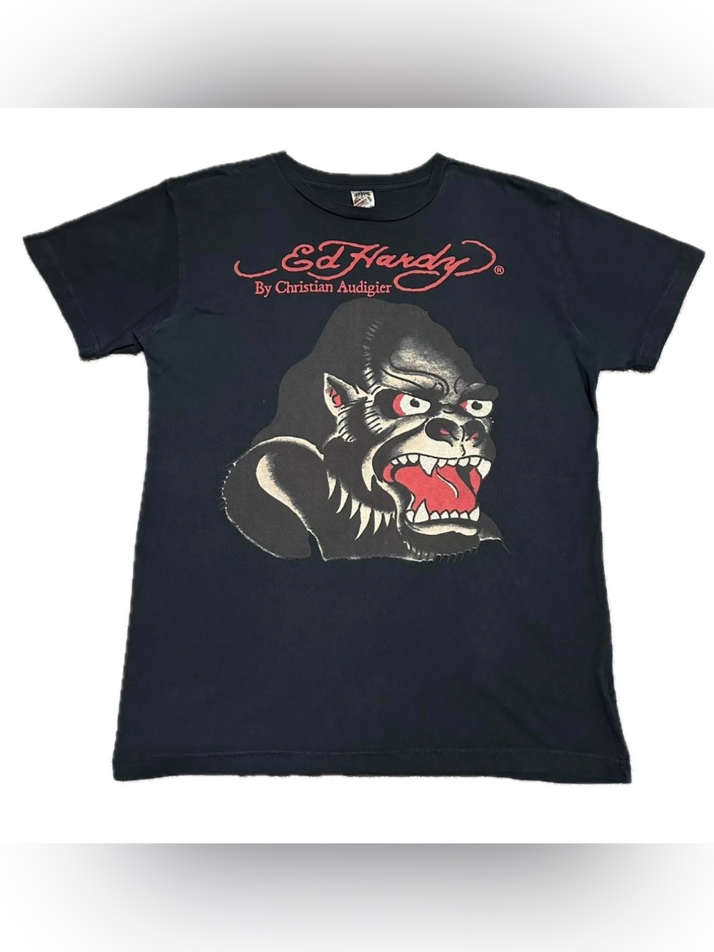 Y2K Ed Hardy Black Gorilla Authentic Graphic Tee Streetwear - Bold Red Accent